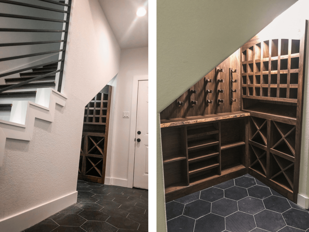 Custom Built Wooden Wine Cellar Under Stairs