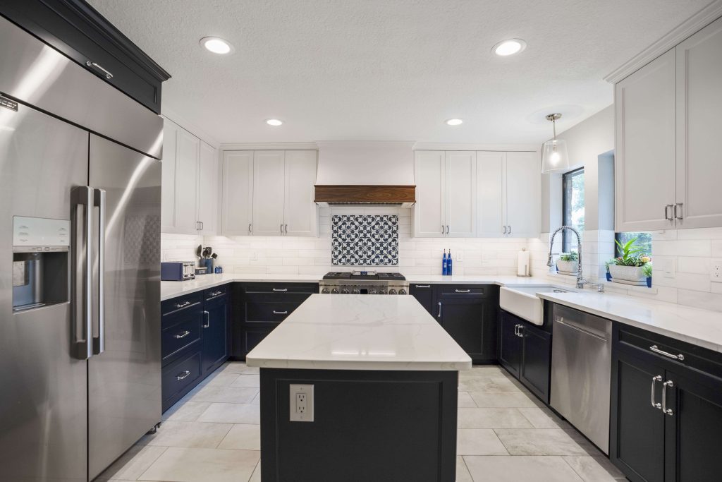 White and Blue Kitchen Cabinet Remodel